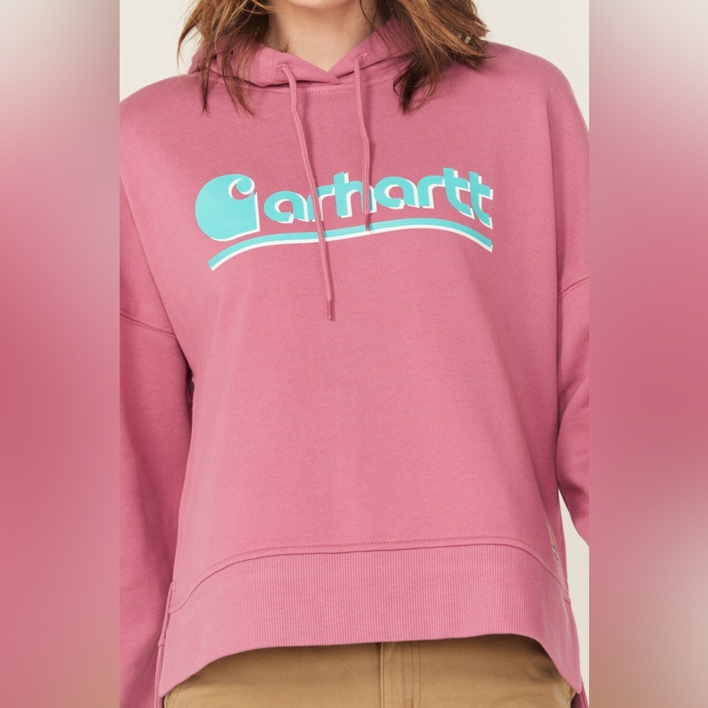 NEW CARHARTT PINK TENCEL™ FIBER SERIES LOOSE FIT GRAPHIC SOFT HOODIE SZ SMALL - Picture 2 of 14